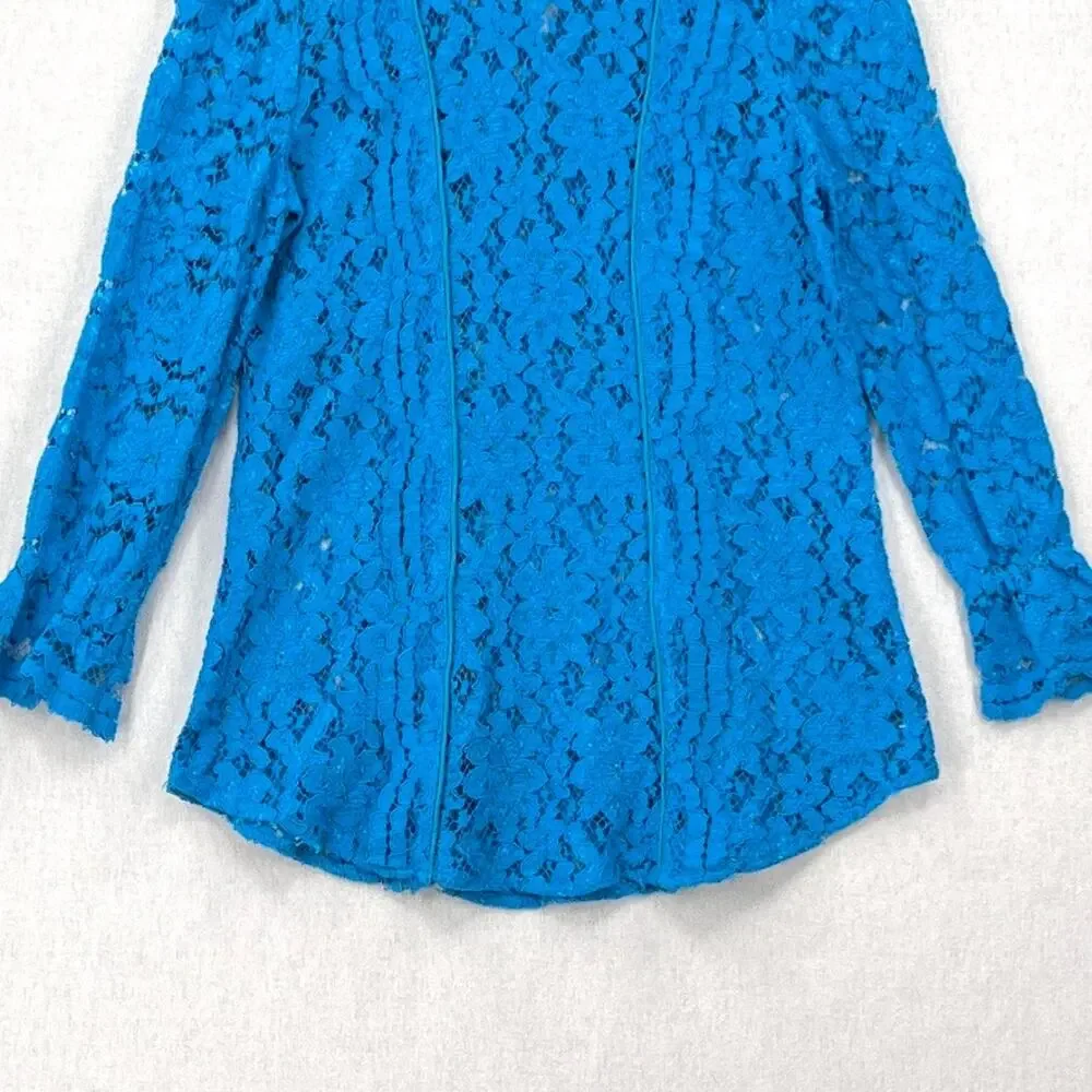 SMYTHE Scalloped Lace Mockneck Top Womens Extra Small Prussian Blue Floral